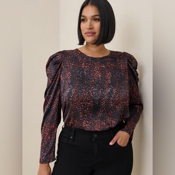 Leopard Print Satin Puff Long Sleeve - Picture 1 of 1